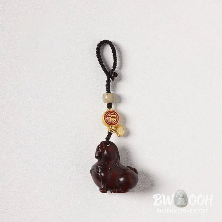 Buddha Stones Year Of The Horse Fu Character Small Leaf Red Sandalwood Various Sandalwood Balance Key Chain - Key Chain