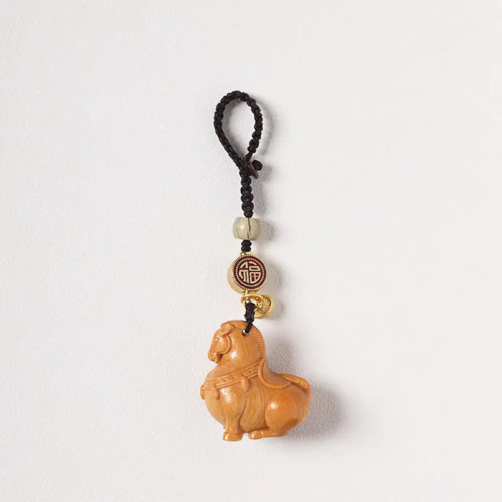 Buddha Stones Year Of The Horse Fu Character Small Leaf Red Sandalwood Various Sandalwood Balance Key Chain