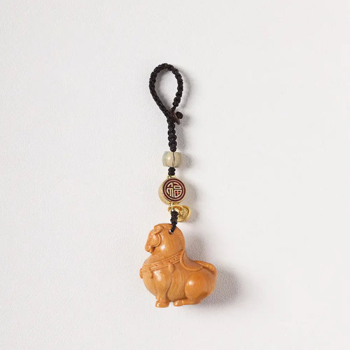 Buddha Stones Year Of The Horse Fu Character Small Leaf Red Sandalwood Various Sandalwood Balance Key Chain