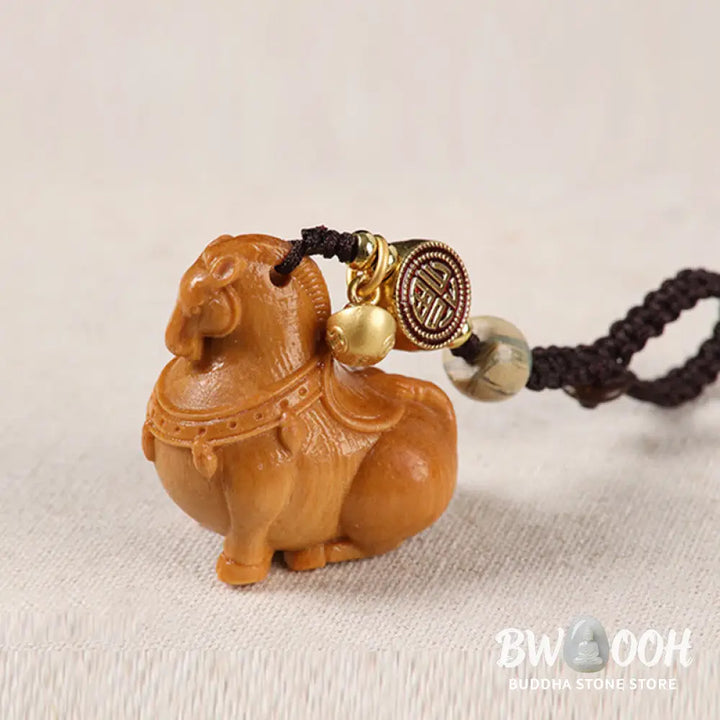 Buddha Stones Year Of The Horse Fu Character Small Leaf Red Sandalwood Various Sandalwood Balance Key Chain - Key Chain