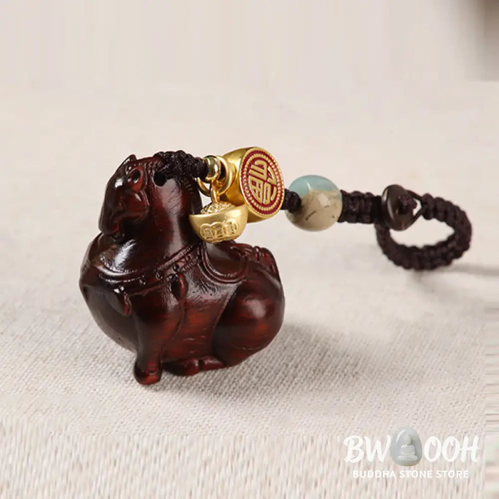 Buddha Stones Year Of The Horse Fu Character Small Leaf Red Sandalwood Various Sandalwood Balance Key Chain - Key Chain