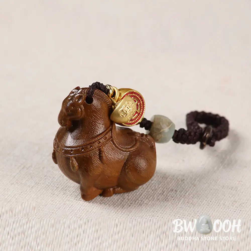 Buddha Stones Year Of The Horse Fu Character Small Leaf Red Sandalwood Various Sandalwood Balance Key Chain - Key Chain