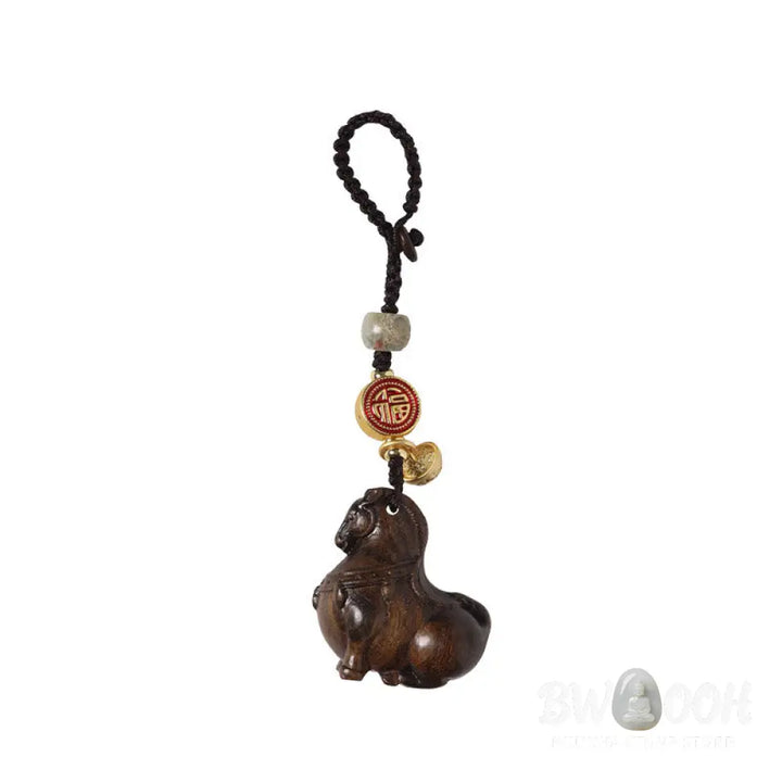 Buddha Stones Year Of The Horse Fu Character Small Leaf Red Sandalwood Various Sandalwood Balance Key Chain - Key Chain
