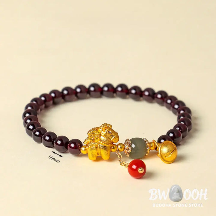 Buddha Stones Year Of The Horse Garnet Fu Character Lucky Fortune Charm Protection Bracelet - Bracelet