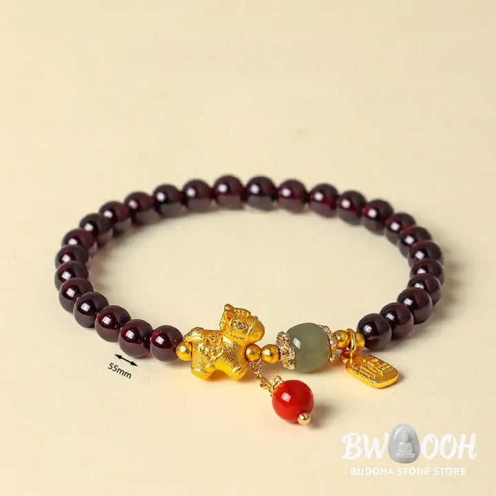 Buddha Stones Year Of The Horse Garnet Fu Character Lucky Fortune Charm Protection Bracelet - Bracelet