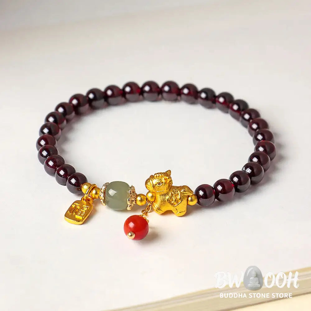 Buddha Stones Year Of The Horse Garnet Fu Character Lucky Fortune Charm Protection Bracelet - Bracelet
