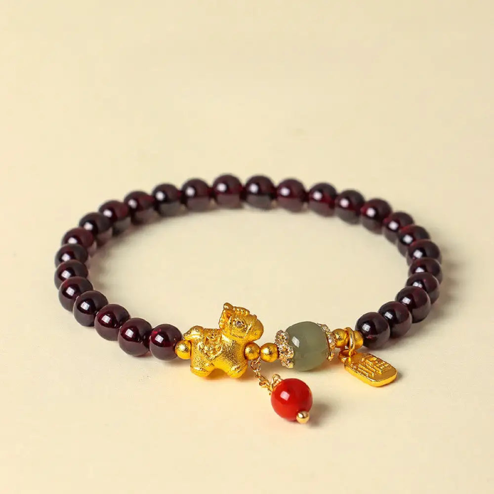 Buddha Stones Year Of The Horse Garnet Fu Character Lucky Fortune Charm Protection Bracelet - Horse get fate(Wrist