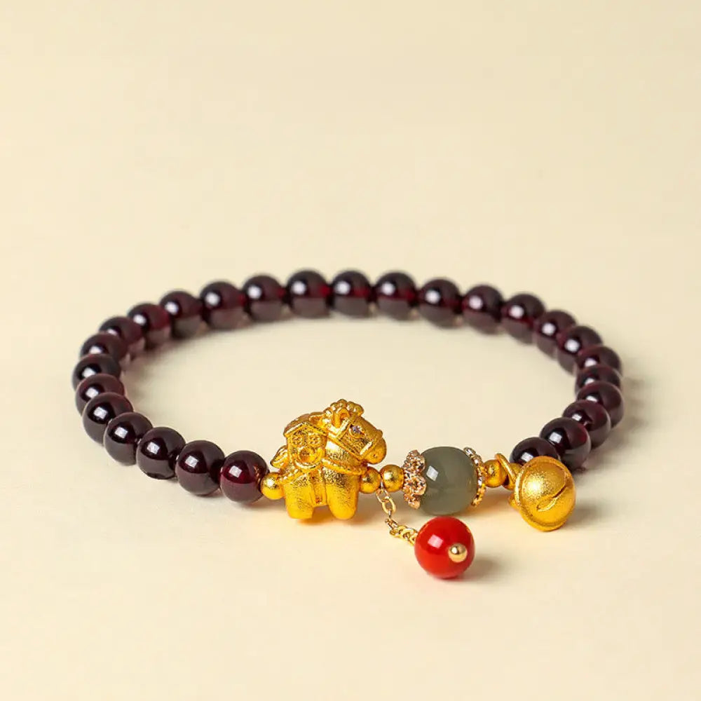Buddha Stones Year Of The Horse Garnet Fu Character Lucky Fortune Charm Protection Bracelet - Horse get house(Wrist