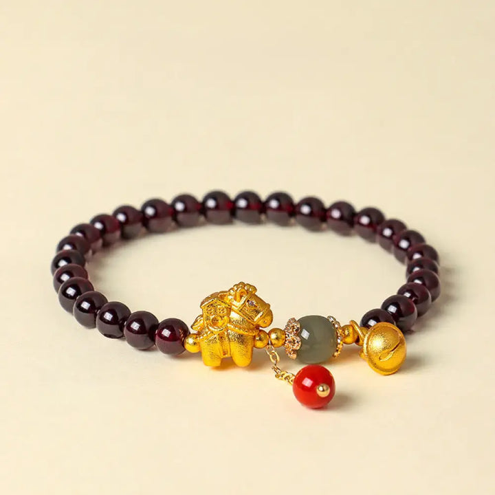Buddha Stones Year Of The Horse Garnet Fu Character Lucky Fortune Charm Protection Bracelet - Horse get house(Wrist