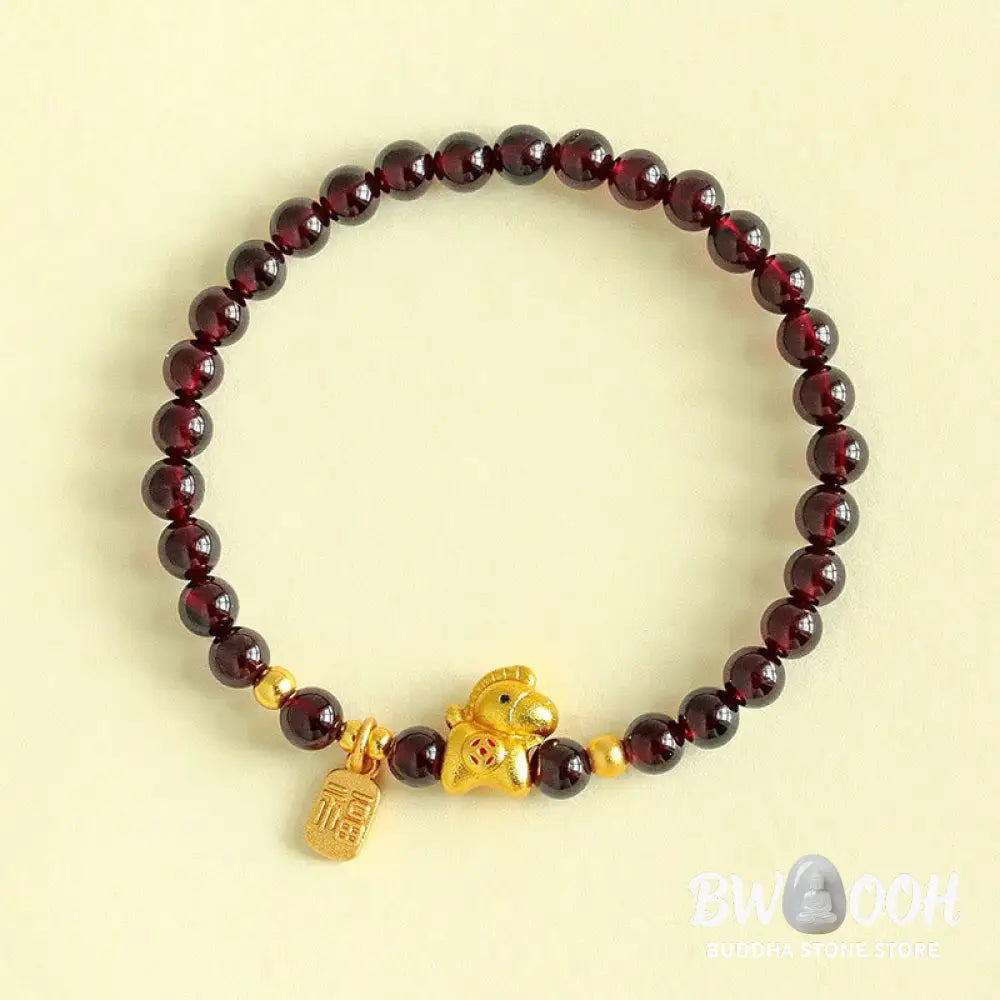 Buddha Stones Year Of The Horse Garnet Fu Character Protection Bracelet - 5.5mm Garnet(Wrist Circumference14-15cm)