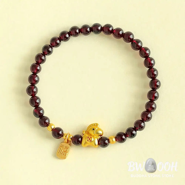 Buddha Stones Year Of The Horse Garnet Fu Character Protection Bracelet - 5.5mm Garnet(Wrist Circumference14-15cm)