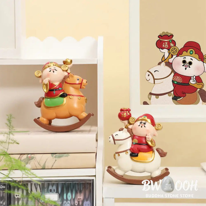 Buddha Stones Year Of The Horse God of Wealth Money Bag Success Prosperity Desk Decoration - Decorations