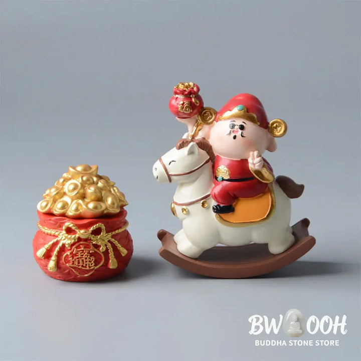 Buddha Stones Year Of The Horse God of Wealth Money Bag Success Prosperity Desk Decoration - Decorations