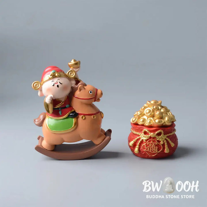 Buddha Stones Year Of The Horse God of Wealth Money Bag Success Prosperity Desk Decoration - Decorations