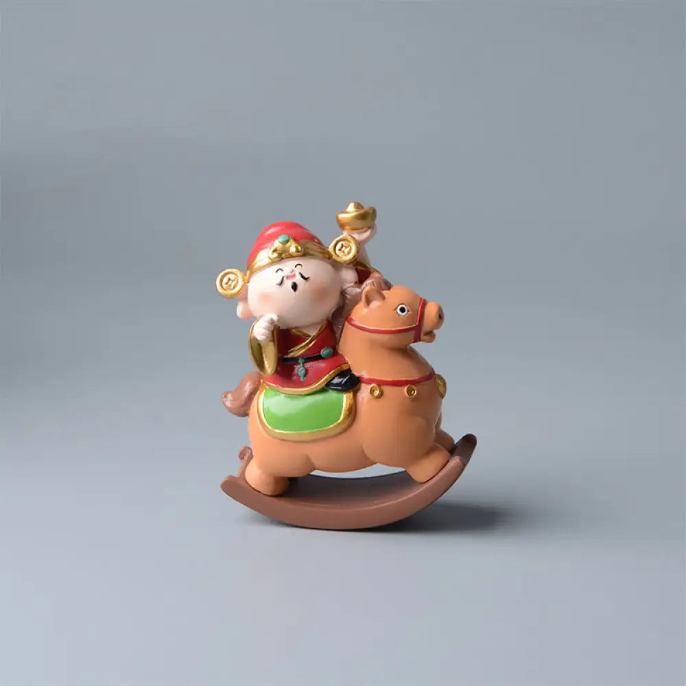 Buddha Stones Year Of The Horse God of Wealth Money Bag Success Prosperity Desk Decoration - SandyBrown Horse&God of