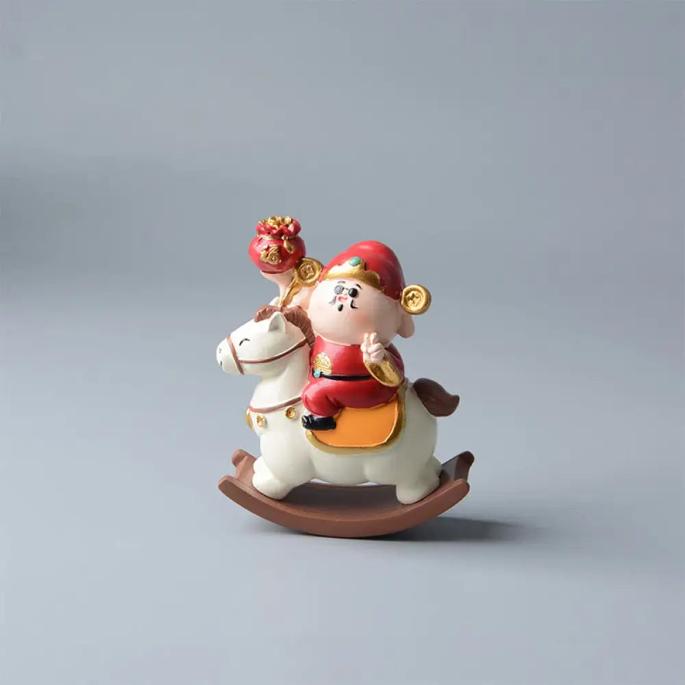Buddha Stones Year Of The Horse God of Wealth Money Bag Success Prosperity Desk Decoration - White Horse&amp;God of