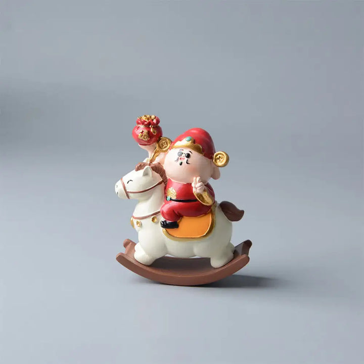 Buddha Stones Year Of The Horse God of Wealth Money Bag Success Prosperity Desk Decoration - White Horse&amp;God of