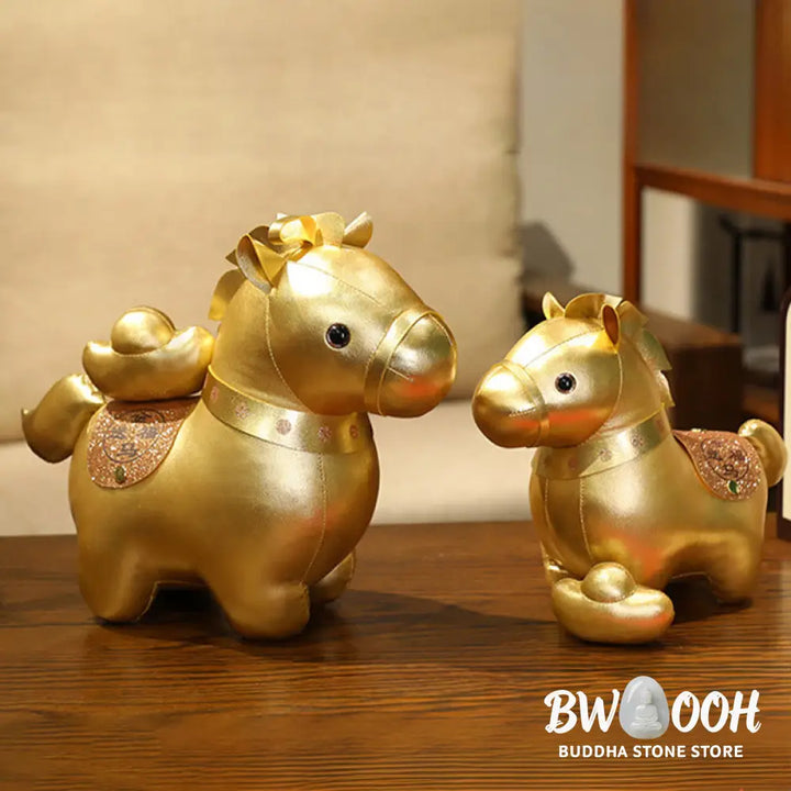 Buddha Stones Year Of The Horse Gold Ingot Cute Pony Doll Prosperity Home Decoration - Decorations