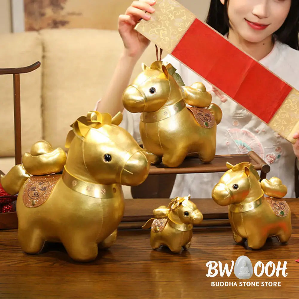 Buddha Stones Year Of The Horse Gold Ingot Cute Pony Doll Prosperity Home Decoration - Decorations