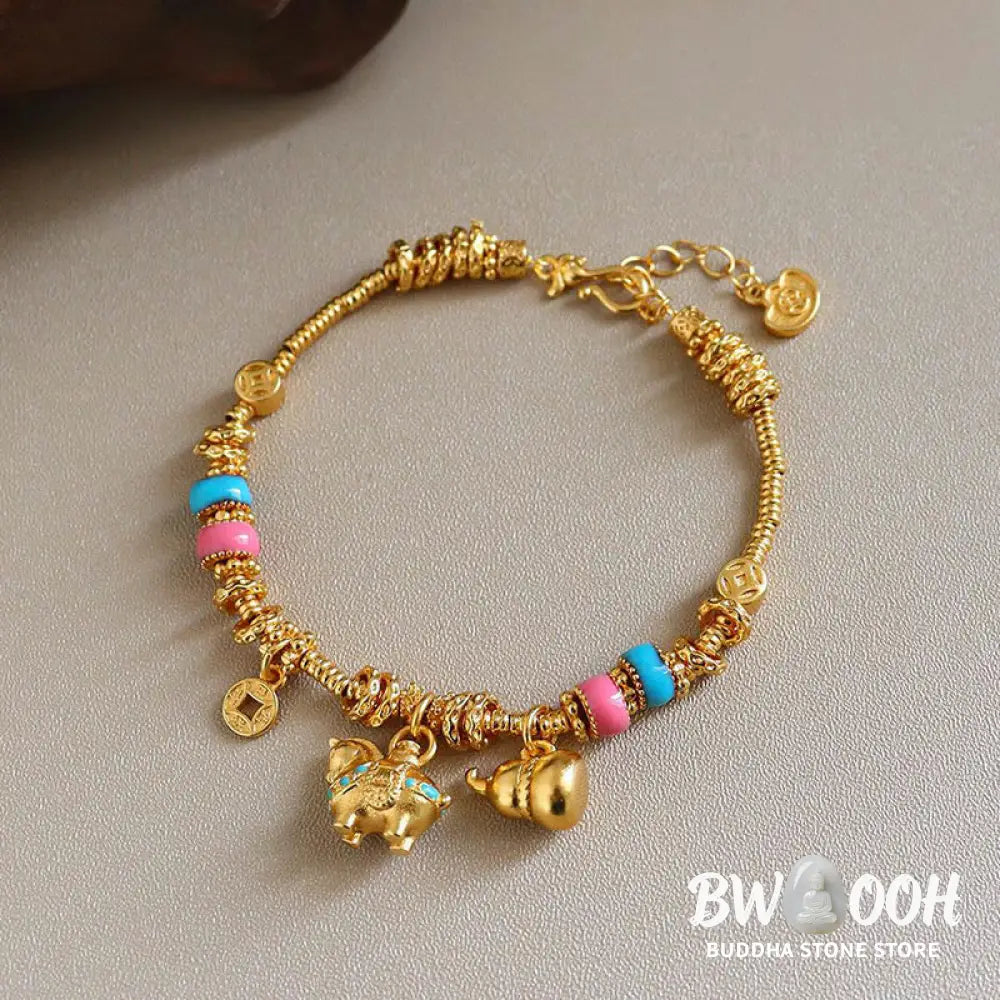 Buddha Stones Year Of The Horse Gourd Copper Coin Copper Balance Bracelet - Copper Horse (Wrist Circumference: 14-18cm)