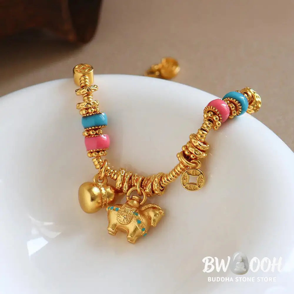 Buddha Stones Year Of The Horse Gourd Copper Coin Copper Balance Bracelet - Copper Horse (Wrist Circumference: 14-18cm)