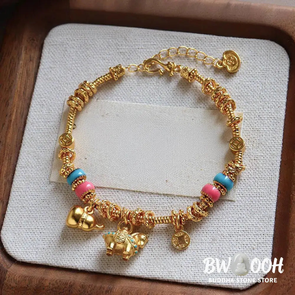 Buddha Stones Year Of The Horse Gourd Copper Coin Copper Balance Bracelet - Copper Horse (Wrist Circumference: 14-18cm)