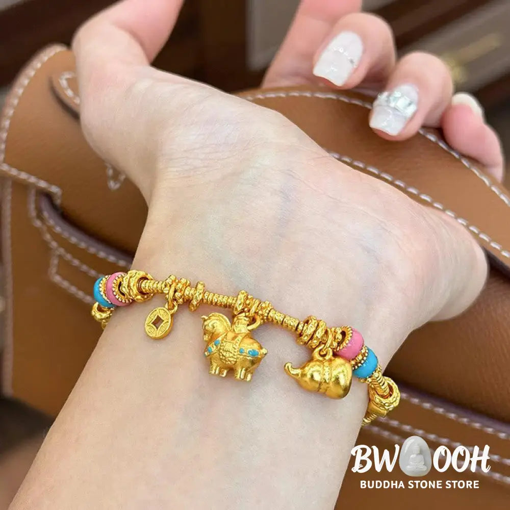 Buddha Stones Year Of The Horse Gourd Copper Coin Copper Balance Bracelet - Copper Horse (Wrist Circumference: 14-18cm)