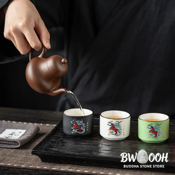 Buddha Stones Year Of The Horse Hand Painted Ceramic Teacup Kung Fu Tea Cup - Cup