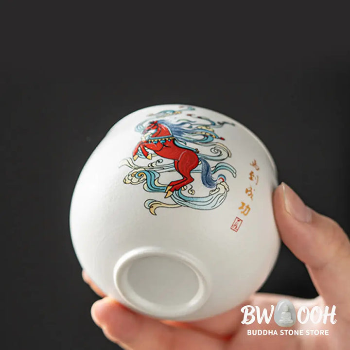 Buddha Stones Year Of The Horse Hand Painted Ceramic Teacup Kung Fu Tea Cup - Cup