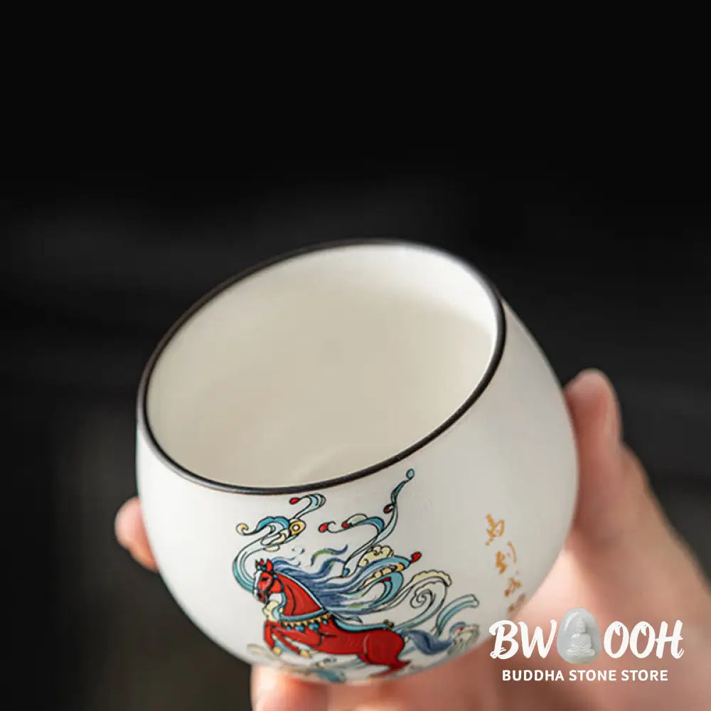 Buddha Stones Year Of The Horse Hand Painted Ceramic Teacup Kung Fu Tea Cup - Cup