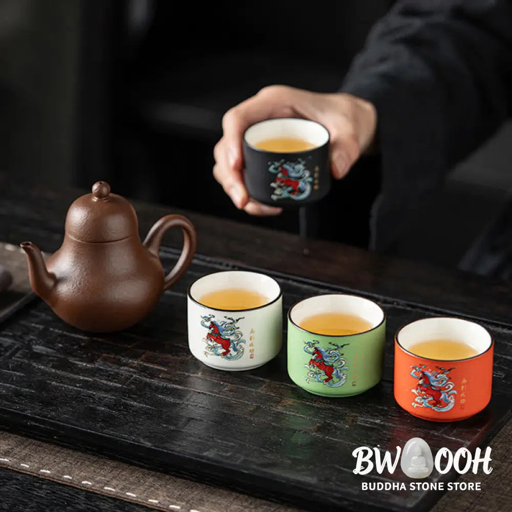 Buddha Stones Year Of The Horse Hand Painted Ceramic Teacup Kung Fu Tea Cup - Cup