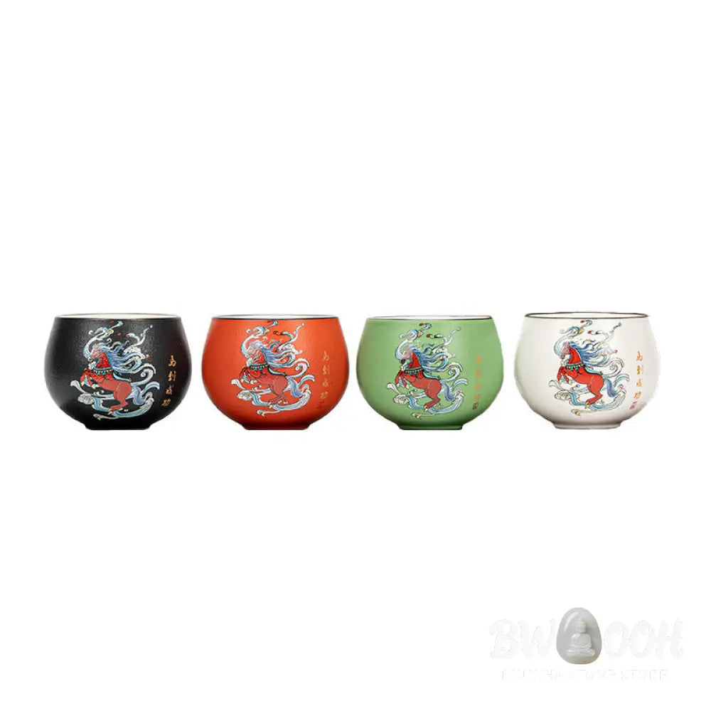 Buddha Stones Year Of The Horse Hand Painted Ceramic Teacup Kung Fu Tea Cup - Cup