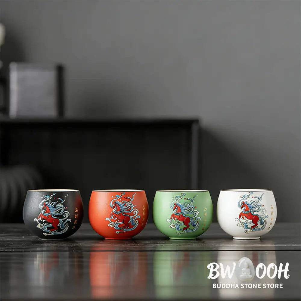 Buddha Stones Year Of The Horse Hand Painted Ceramic Teacup Kung Fu Tea Cup - Cup