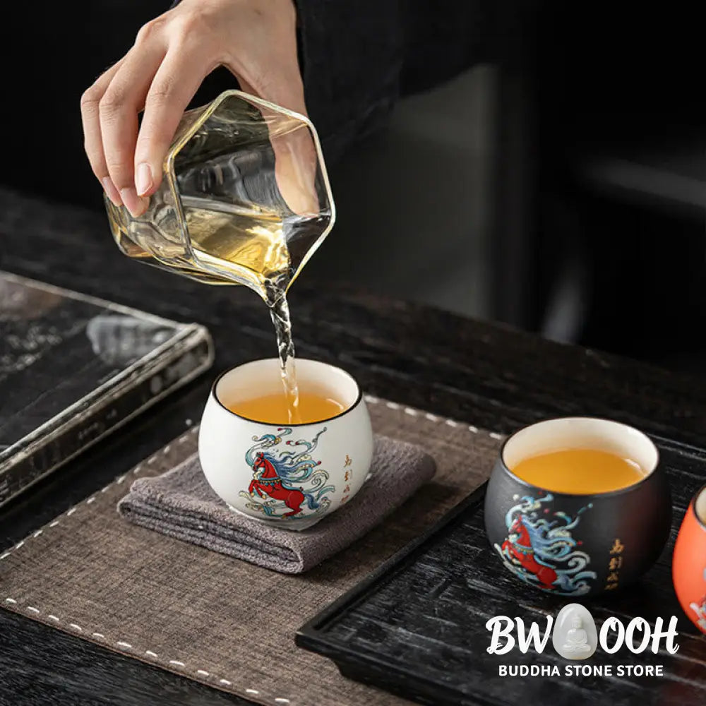 Buddha Stones Year Of The Horse Hand Painted Ceramic Teacup Kung Fu Tea Cup - Cup