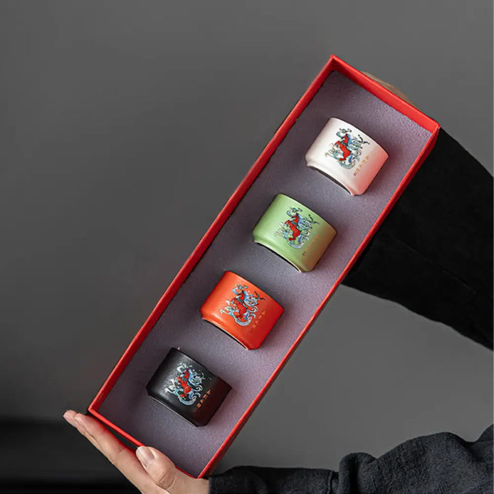 Buddha Stones Year Of The Horse Hand Painted Ceramic Teacup Kung Fu Tea Cup - Straight Cup Set 5.3cm*4cm*50ml - Cup