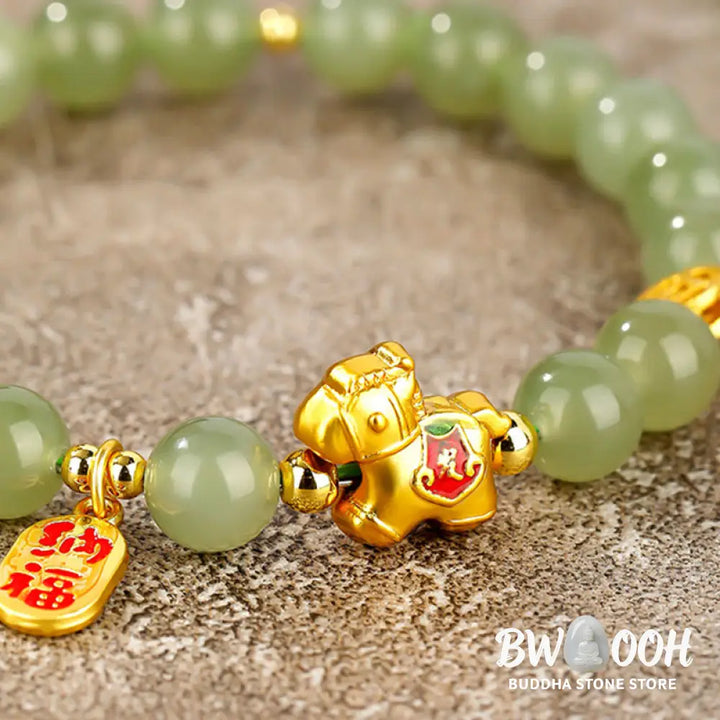 Buddha Stones Year Of The Horse Hetian Jade Abundance Bracelet - Bracelet