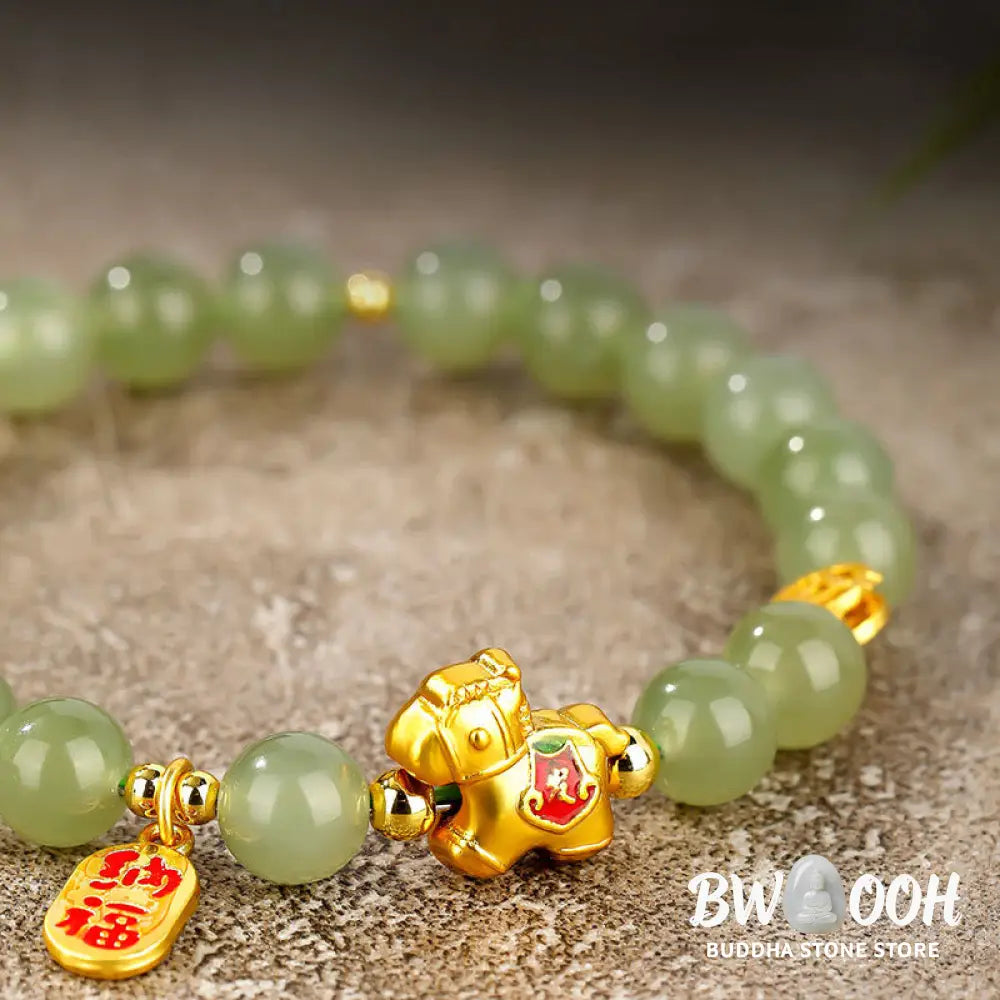 Buddha Stones Year Of The Horse Hetian Jade Abundance Bracelet - Bracelet