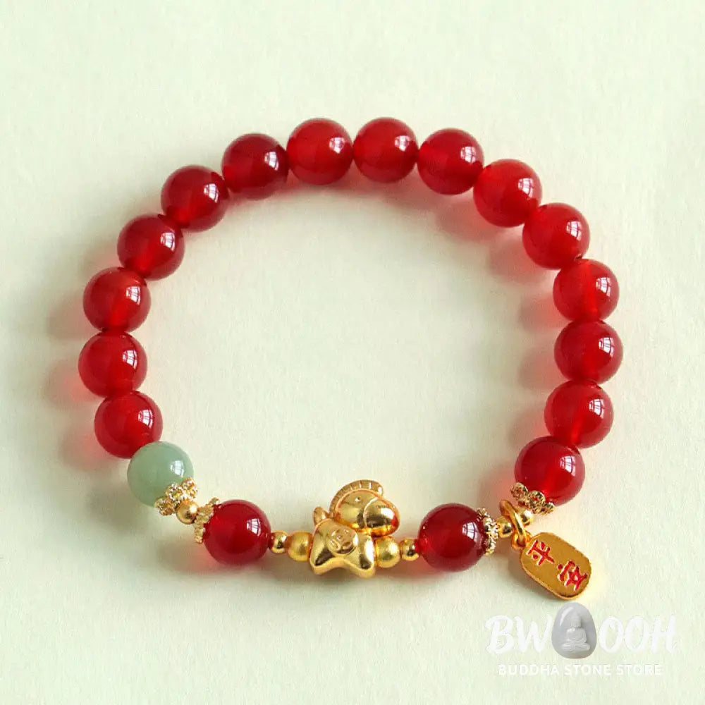 Buddha Stones Year Of The Horse Hetian Jade Black Obsidian Red Agate Strength Bracelet - Bracelet
