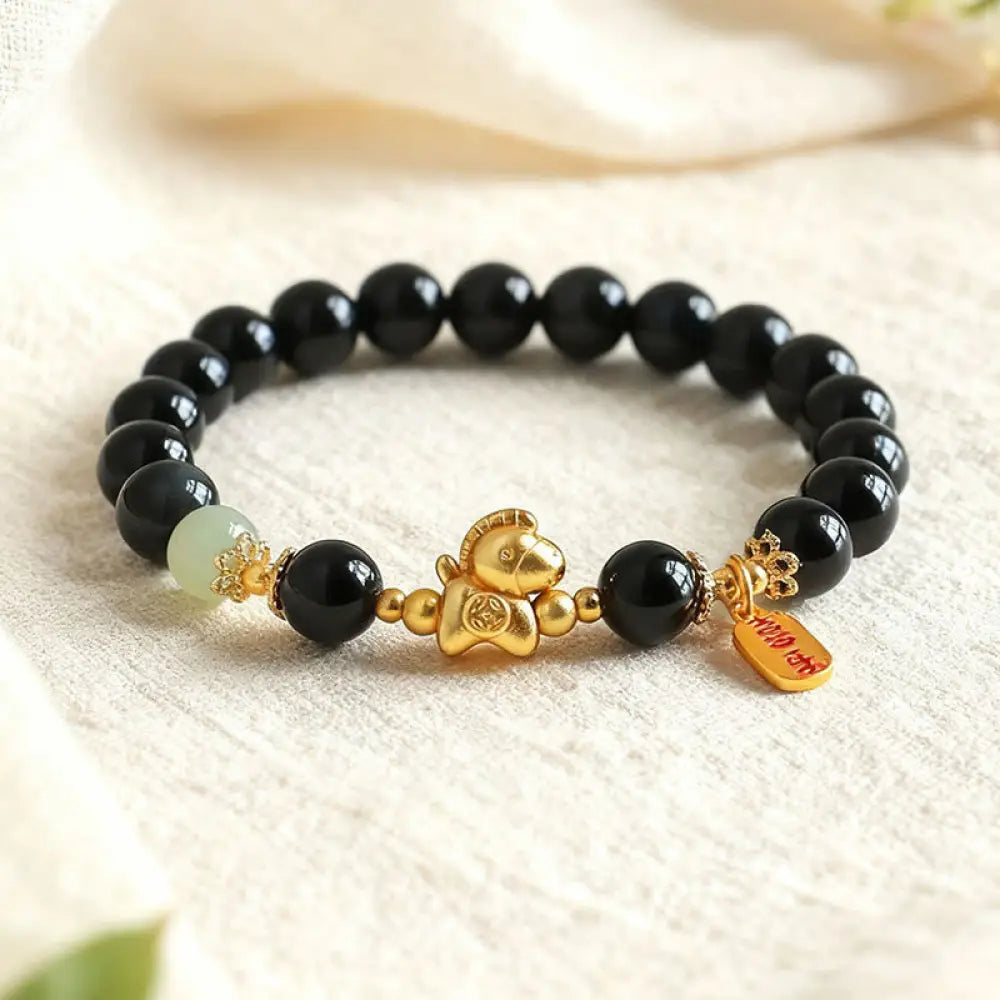 BWOOOH Year Of The Horse Hetian Jade Black Obsidian Red A