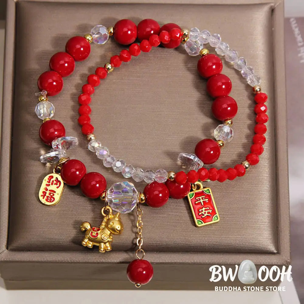 Buddha Stones Year Of The Horse Ingot Prosperity 2Pcs Bracelet - Bracelet