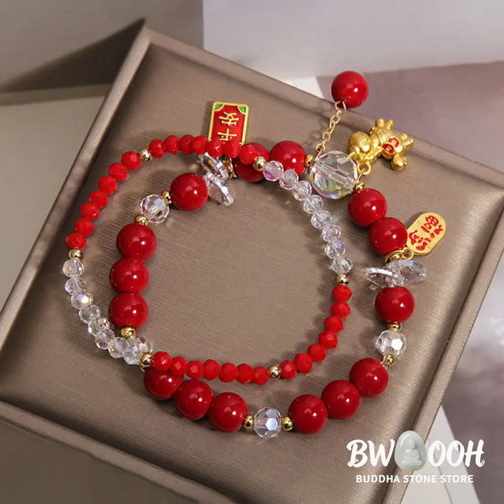 Buddha Stones Year Of The Horse Ingot Prosperity 2Pcs Bracelet - Bracelet