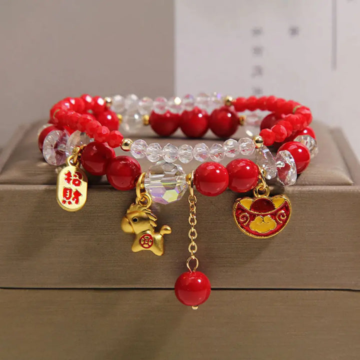 Buddha Stones Year Of The Horse Ingot Prosperity 2Pcs Bracelet - 2Pcs Attracting Wealth Ingot Horse(Wrist