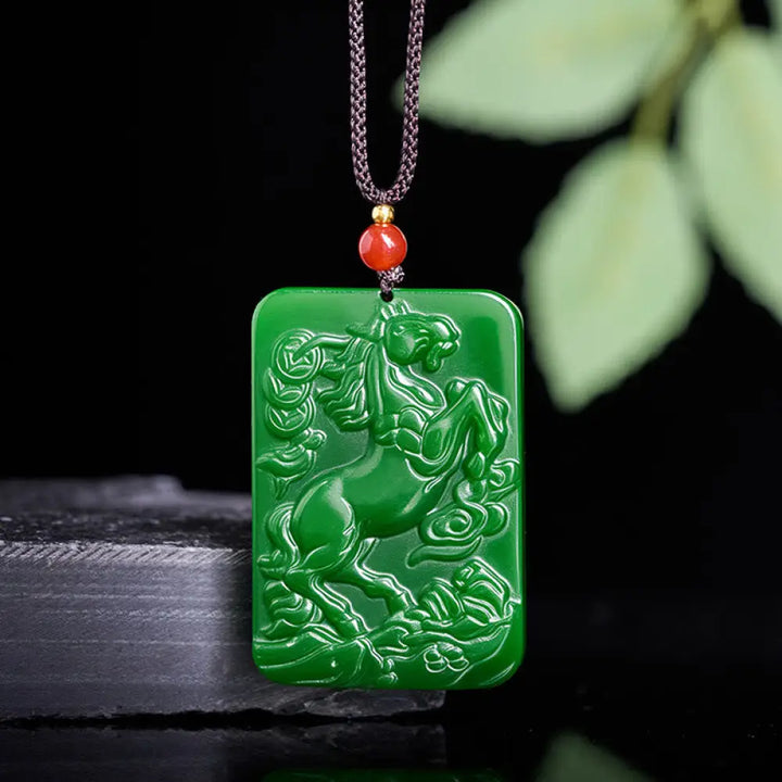 Buddha Stones Year Of The Horse Jade Abundance Necklace Pendants - BWOOOH - Jade - Necklaces &amp; Pendants