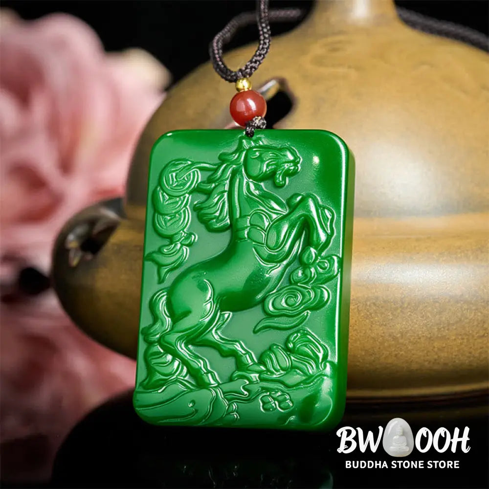 Buddha Stones Year Of The Horse Jade Abundance Necklace Pendants - BWOOOH - Jade - Necklaces &amp; Pendants