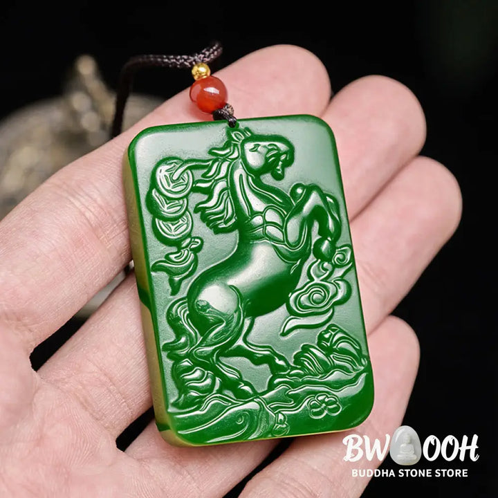 Buddha Stones Year Of The Horse Jade Abundance Necklace Pendants - BWOOOH - Jade - Necklaces &amp; Pendants