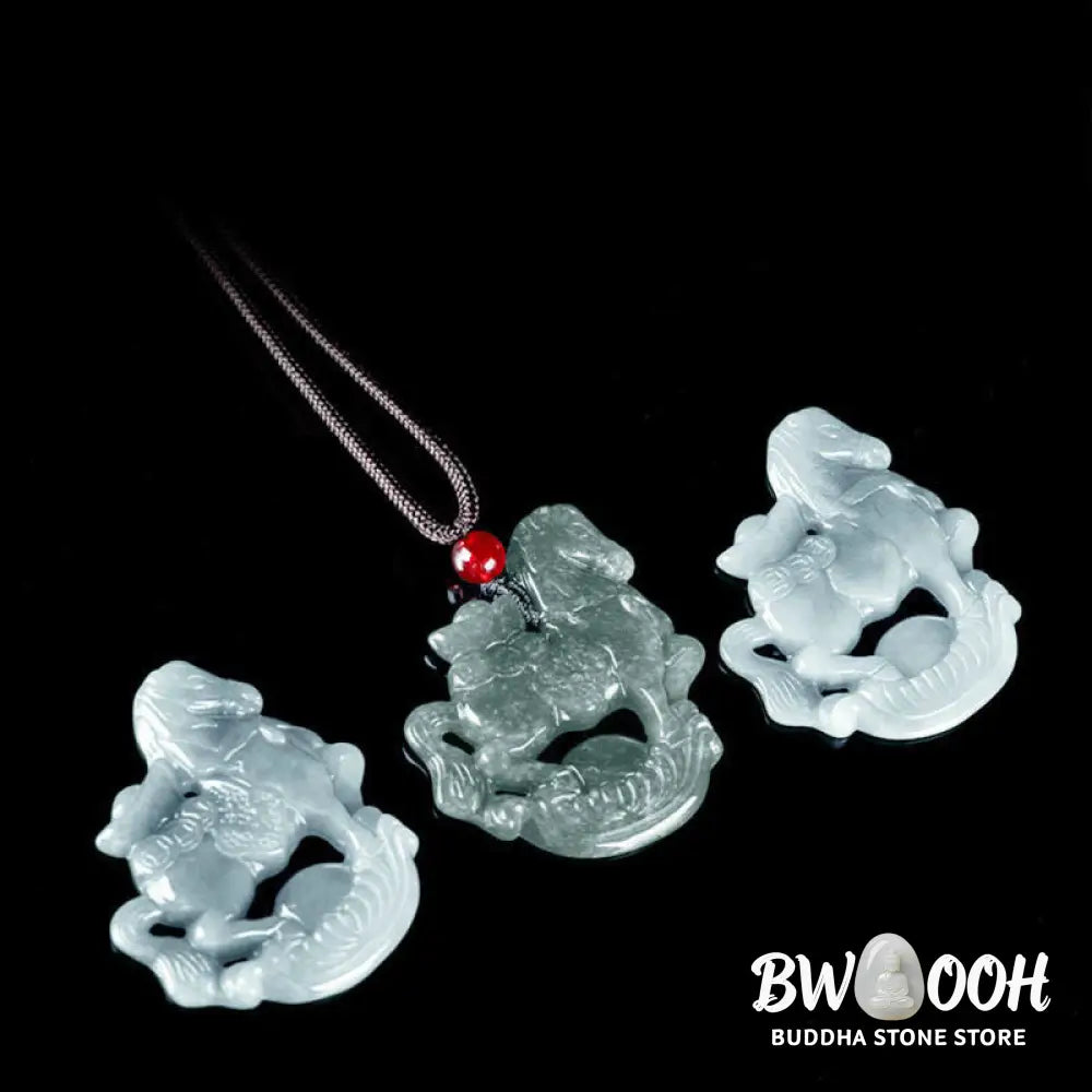 Buddha Stones Year of the Horse Jade Ingot Luck Prosperity Rope Necklace Pendant - BWOOOH - Horse - Necklaces &amp; Pendants