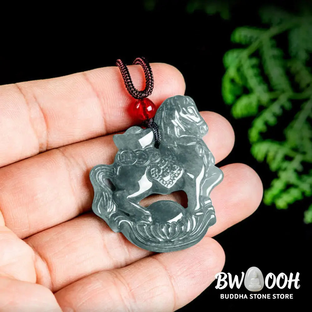 Buddha Stones Year of the Horse Jade Ingot Luck Prosperity Rope Necklace Pendant - BWOOOH - Horse - Necklaces &amp; Pendants