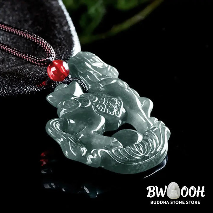 Buddha Stones Year of the Horse Jade Ingot Luck Prosperity Rope Necklace Pendant - BWOOOH - Horse - Necklaces &amp; Pendants