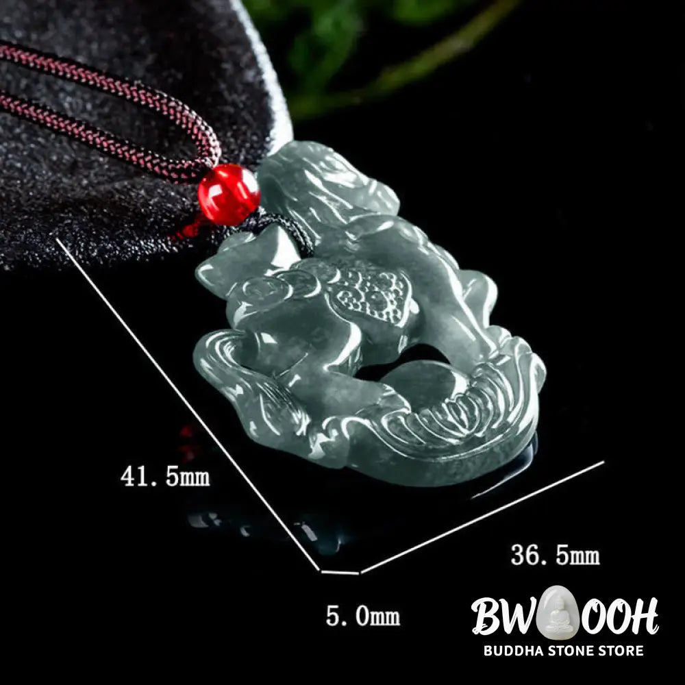 Buddha Stones Year of the Horse Jade Ingot Luck Prosperity Rope Necklace Pendant - BWOOOH - Horse - Necklaces &amp; Pendants
