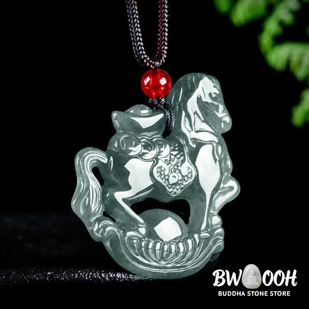 Buddha Stones Year of the Horse Jade Ingot Luck Prosperity Rope Necklace Pendant - BWOOOH - Horse - Necklaces &amp; Pendants